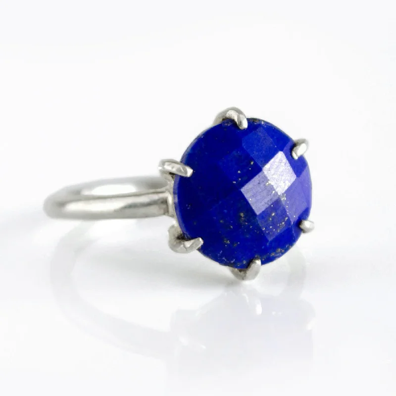 women's engagement ring with platinum band -Lapis Lazuli Round Prong Set Ring : September Birthstone