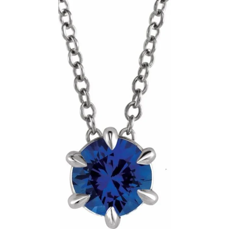 women's crystal pendant necklace -Sterling Silver 4 mm Natural Blue Sapphire Solitaire 16-18" Necklace