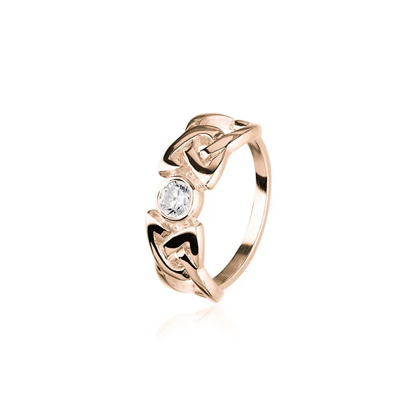 women's engagement ring with round diamond -Celtic Rose Gold Ring RCR154