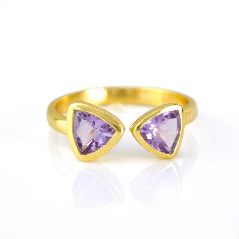 women's engagement ring with ruby center stone -Purple Amethyst Adjustable Bow Tie Triangle Ring