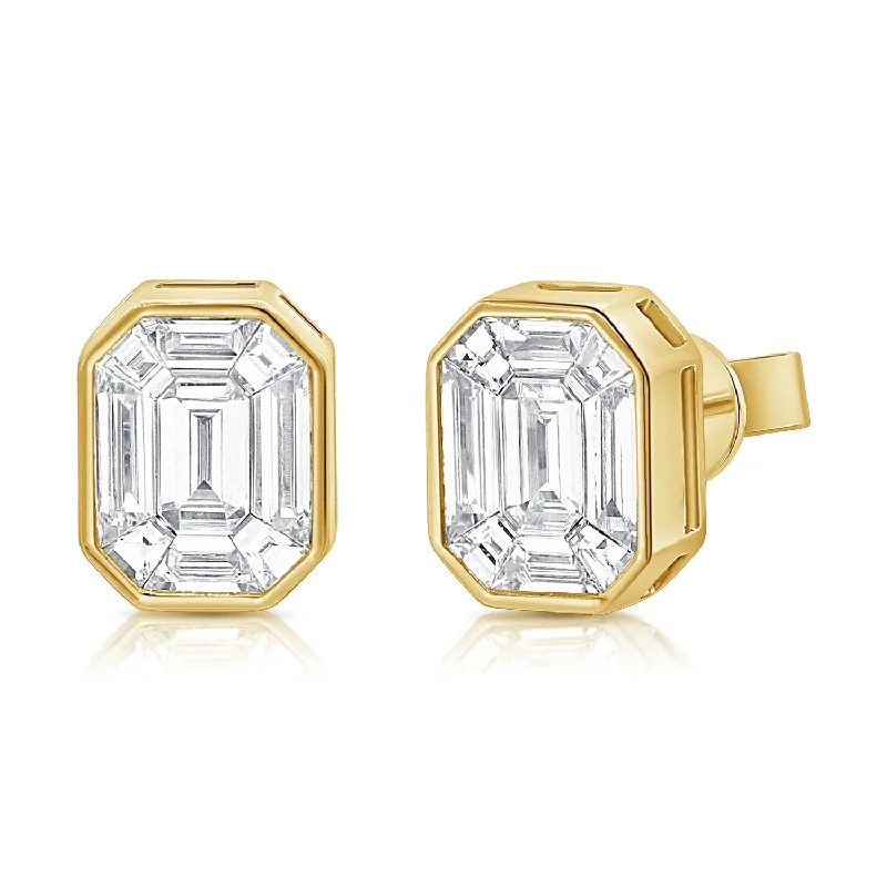 women's vintage hoop earrings -Illusion Diamond Bezel & Channel Set Stud Earrings