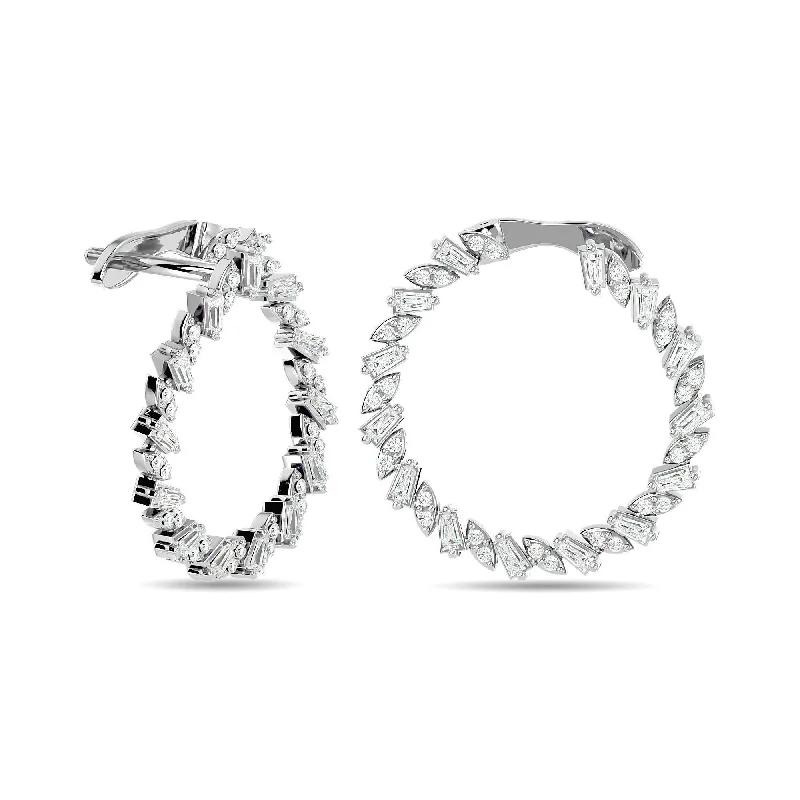 women's celestial earrings -Diamond 3/4 Ct.Tw. Straight Baguette Hoop Earrings in 14K White Gold