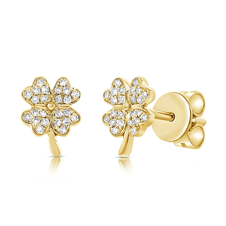 women's stud earrings -Elegant 14K Gold Four-Leaf Clover Diamond Stud Earrings