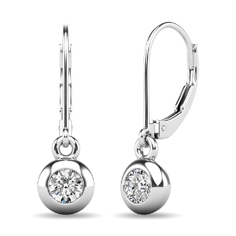 women's small hoop earrings -Diamond 1/10 ct tw Bezel Set Earrings in 10K White Gold