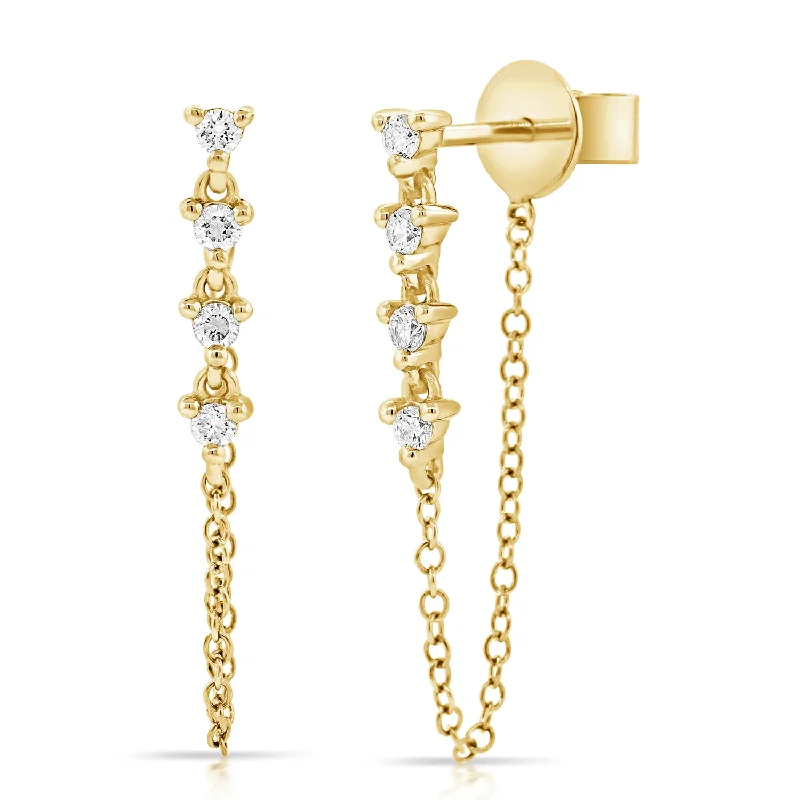 women's textured earrings -Elegant Diamond Chain Drop Earrings in 14K Gold