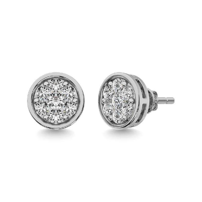 women's geometric earrings -Diamond Round Earrings in 14K White Gold