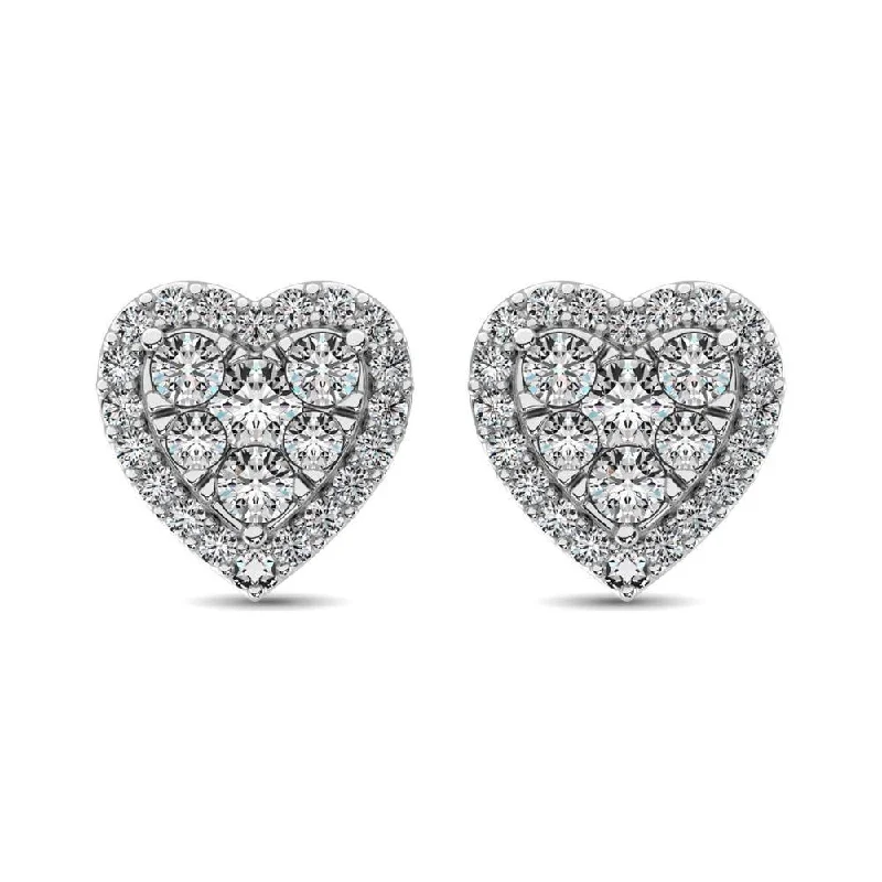 women's textured earrings -Diamond 3/4 ct tw Heart Earrings  in 14K White Gold