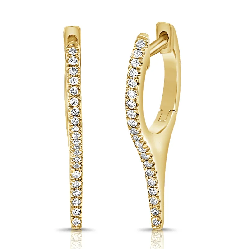 women's textured earrings -Elegant 14K Gold Diamond Huggie Earrings