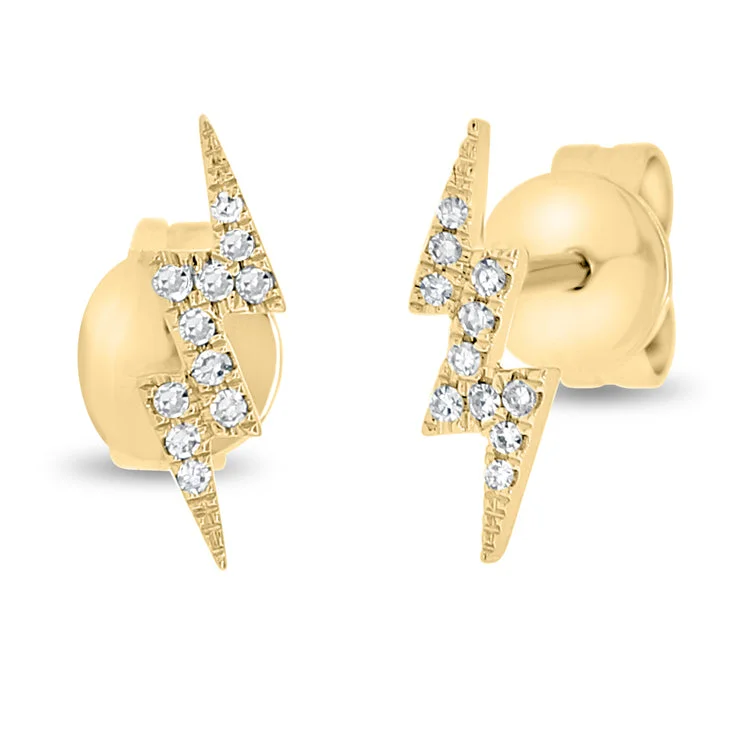 women's trendy earrings -Diamond Lightning Bolt Diamond Zig Zag Stud Earrings