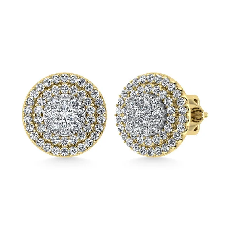 women's diamond stud earrings -Diamond 7/8 Ct.Tw. Round Shape Cluster Earrings in 10K Yellow Gold