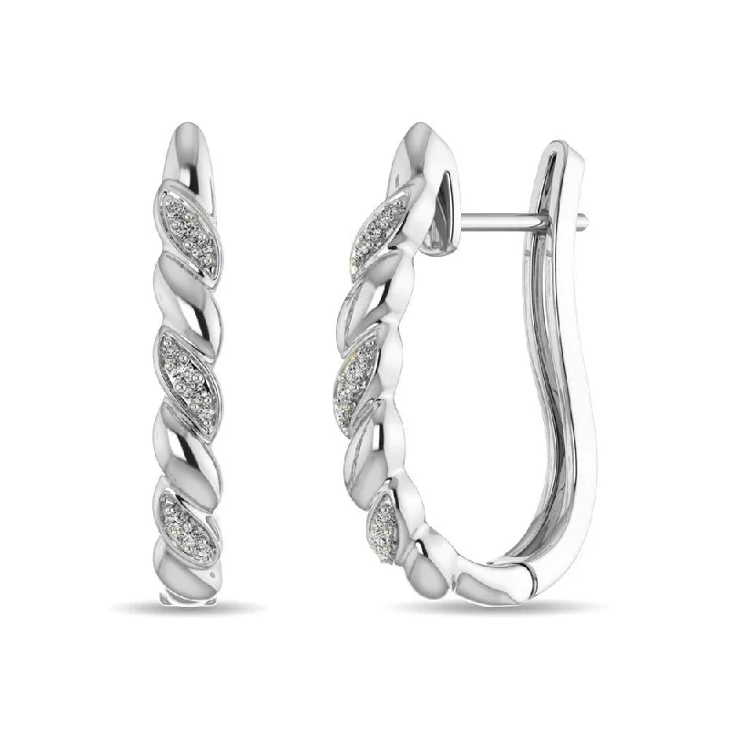 women's silver earrings -Diamond Hoop Earrings 1/10 ct tw in Sterling Silver