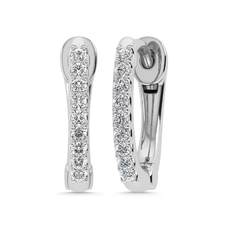 women's heart-shaped earrings -Diamond 1/10 Ct.Tw. Hoop Earrings in 14K White Gold