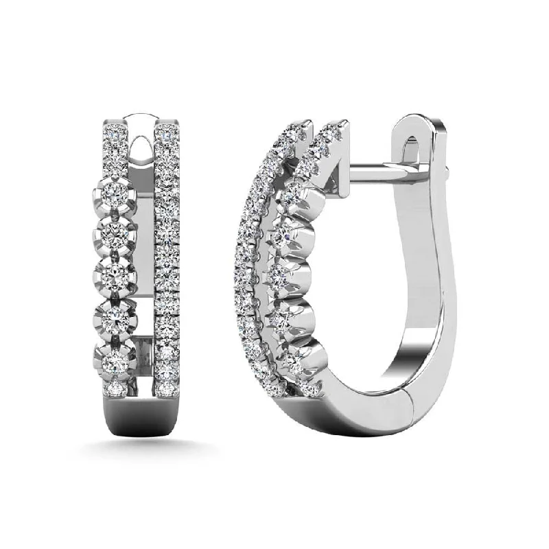 women's vintage hoop earrings -Diamond 1/4 Ct.Tw. Hoop Earrings in 14K White Gold