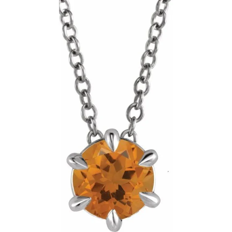 women's boho necklace -Platinum 4 mm Natural Citrine Solitaire 16-18" Necklace