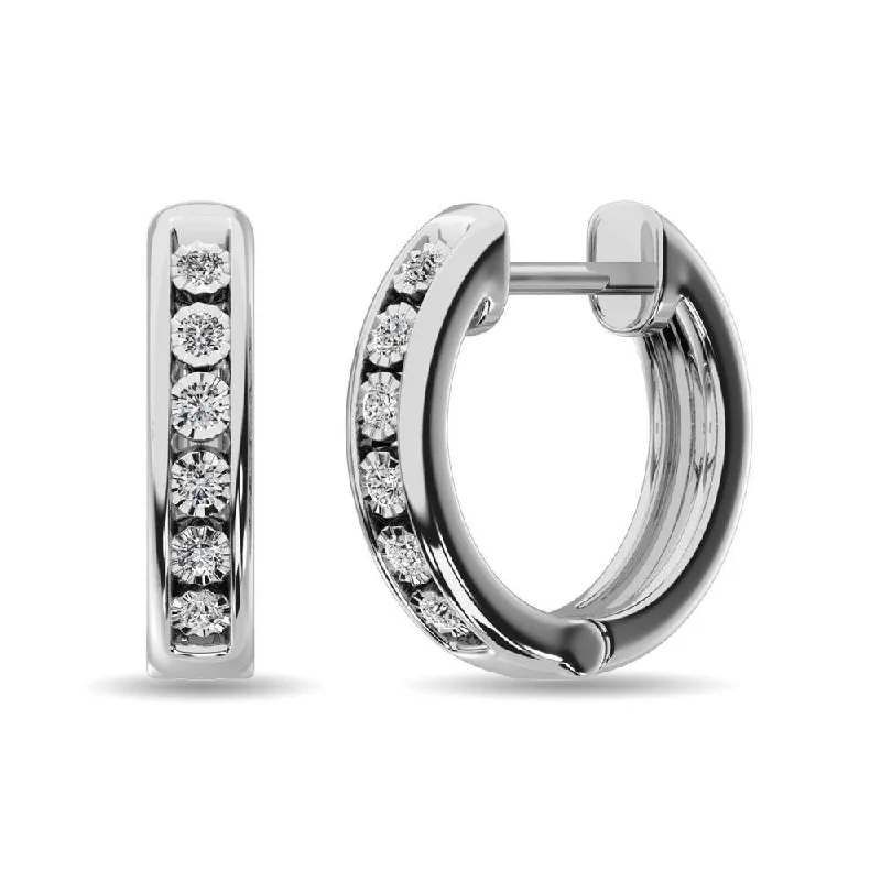 women's bold earrings -Diamond 1/50 ct tw Hoop Earrings  in Sterling Silver