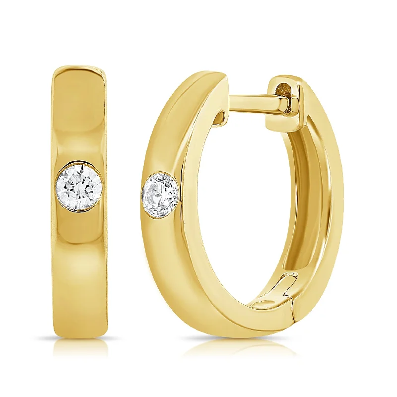 women's wedding earrings -14K Gold Diamond Solitaire Huggie Earrings