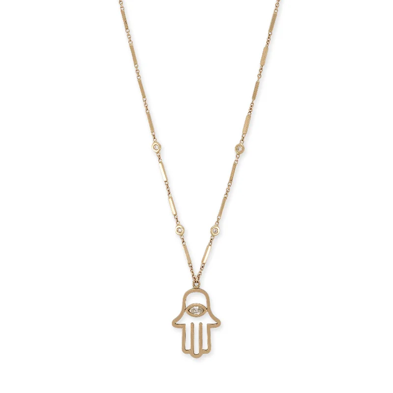 women's heart pendant necklace -MARQUISE DIAMOND CUT OUT HAMSA NECKLACE