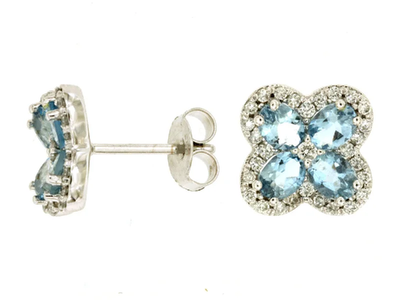 women's stylish earrings -Diamond & Aquamarine Cluster Earrings