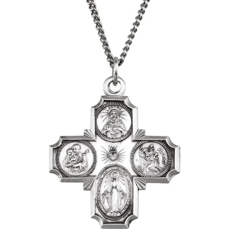 women's bar necklace -Sterling Silver 30x29 mm Four-Way Cross Medal 24" Necklace