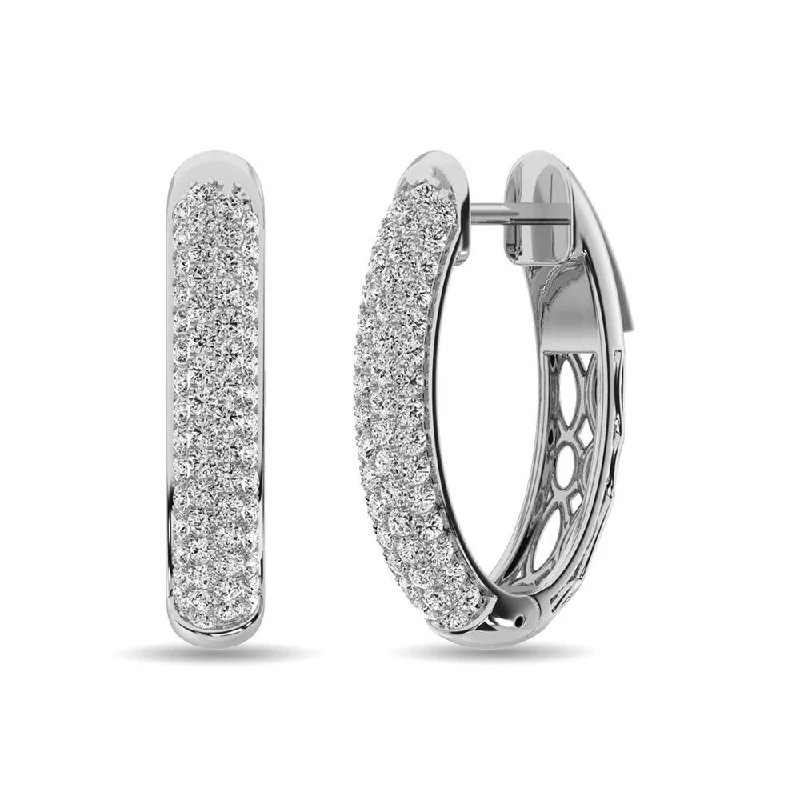 women's bar stud earrings -Diamond Hoop Earrings in 14K White Gold