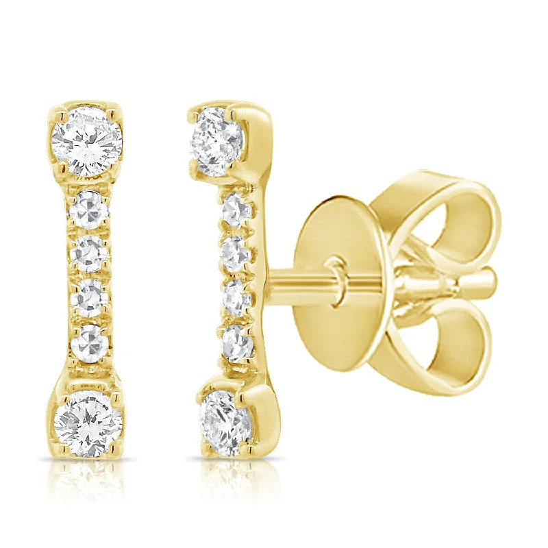 women's silver stud earrings -Elegant Diamond Bar Stud Earrings in 14K Gold