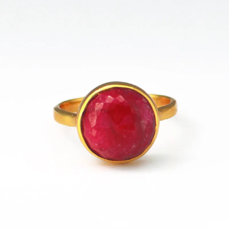 women's engagement ring with two-tone finish -Ruby round bezel set ring - July Birthstone