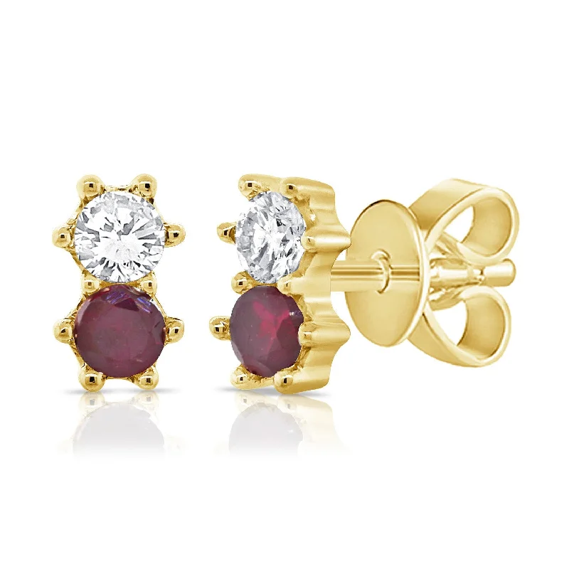 women's multi-stone earrings -0.26ct Ruby & Diamond Stud made in 14K Gold