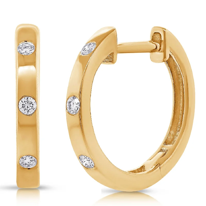 women's ear climbers -14K Gold Huggie Hoop Earrings with Bezel-Set Diamonds