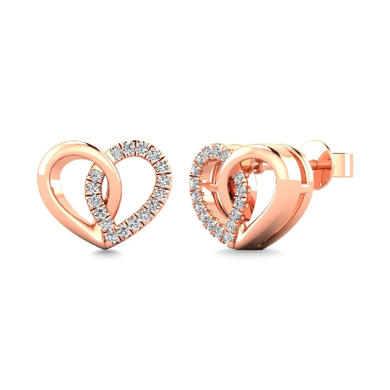 women's silver earrings -10K Rose Gold 1/10 Ctw Diamond Heart Earrings