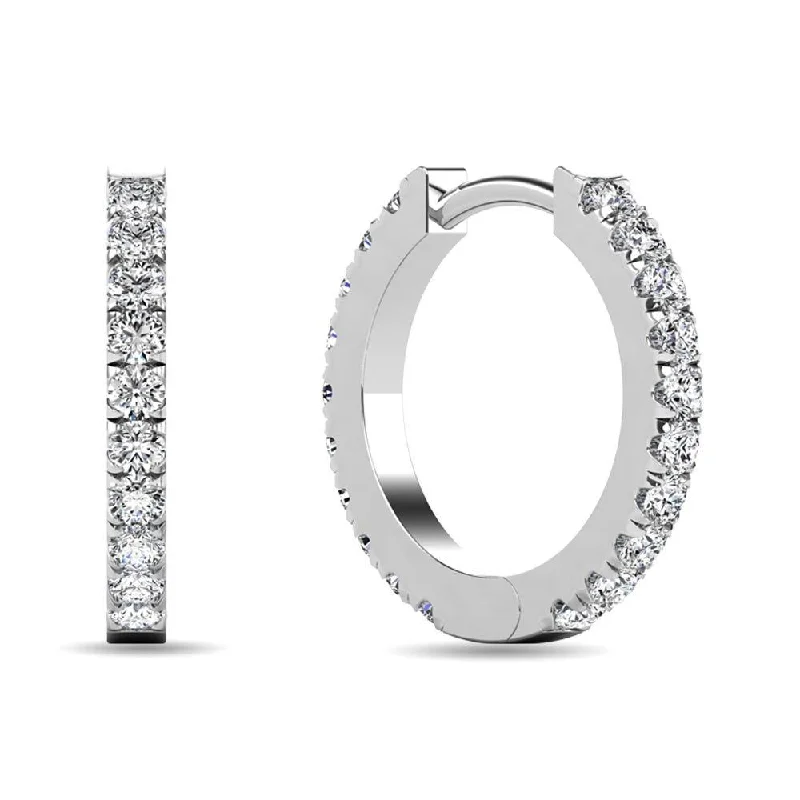 women's gothic earrings -Diamond 5/8 ct tw Hoop Earrings in 10K White Gold