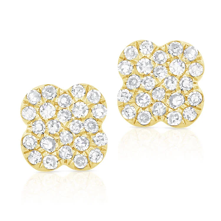 women's small hoop earrings -Diamond Pave Clover Stud Earrings in 14K Gold