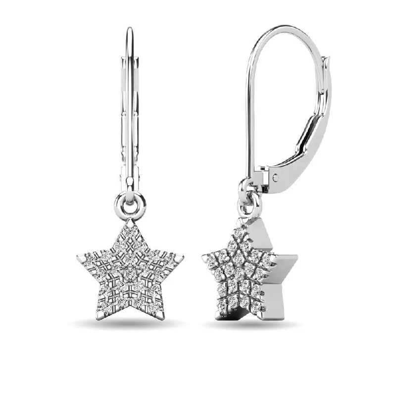 women's adjustable earrings -Diamond 1/8 ct tw Star Dangle Earrings in 10K White Gold