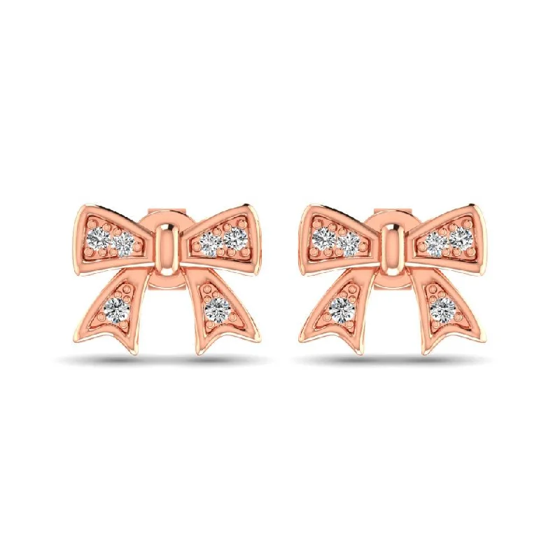 women's flower earrings -10K Rose Gold Diamond Accent Bow Earrings