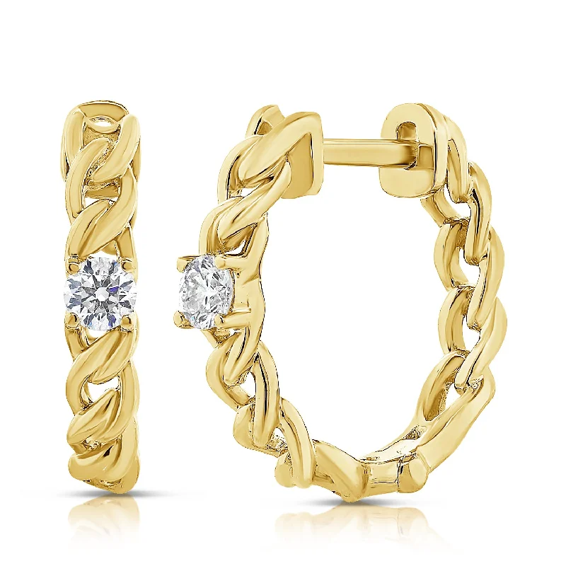 women's twist earrings -Diamond Link Huggie Earrings made in 14K Gold