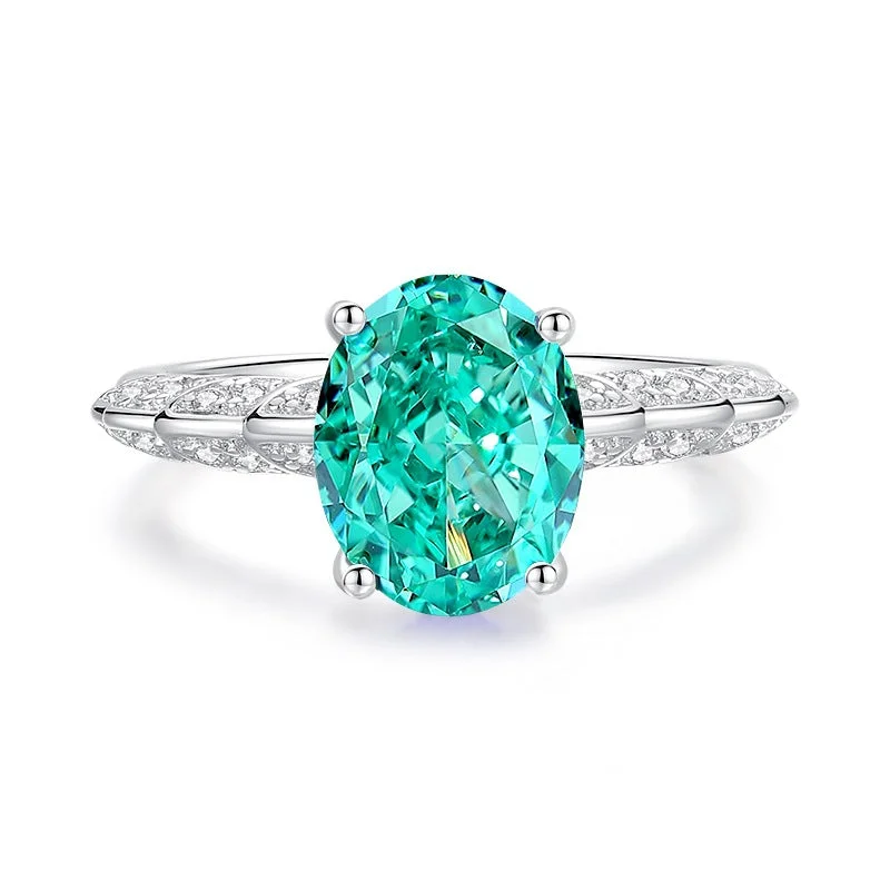 women's engagement ring with heart-shaped diamond -Paraiba Oval Ring | S925