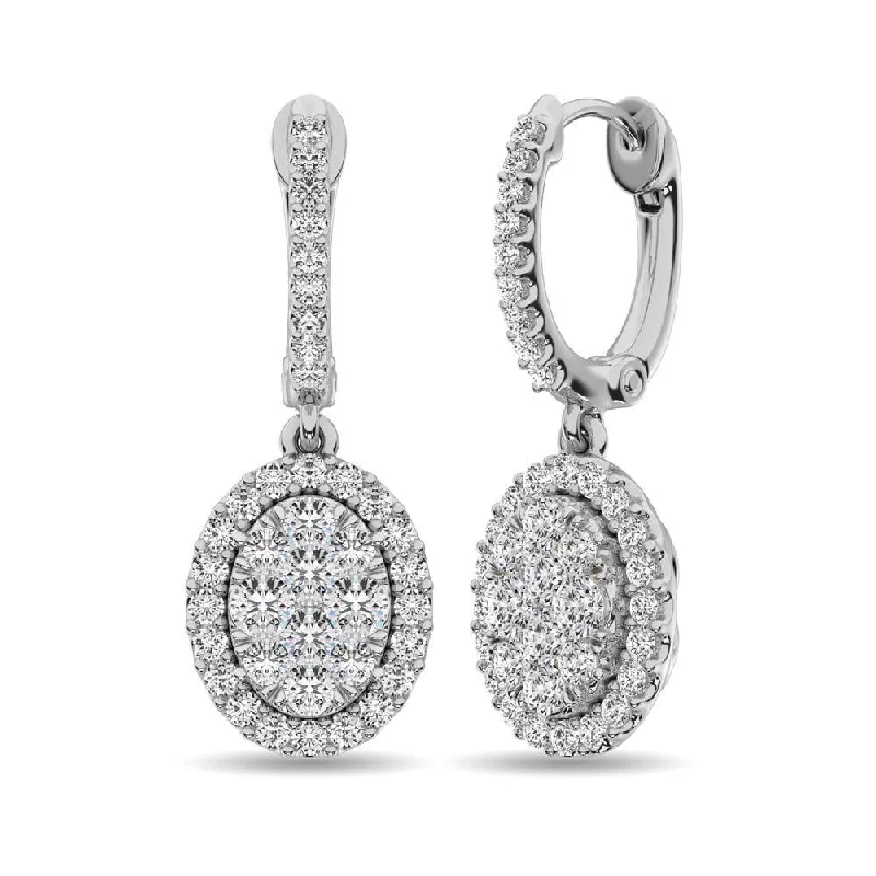 women's long drop earrings -14K White Gold Diamond Drop Earrings