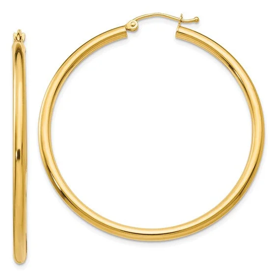 women's abstract earrings -14K Yellow Gold 2.5MM Large Tube Hoop Earrings