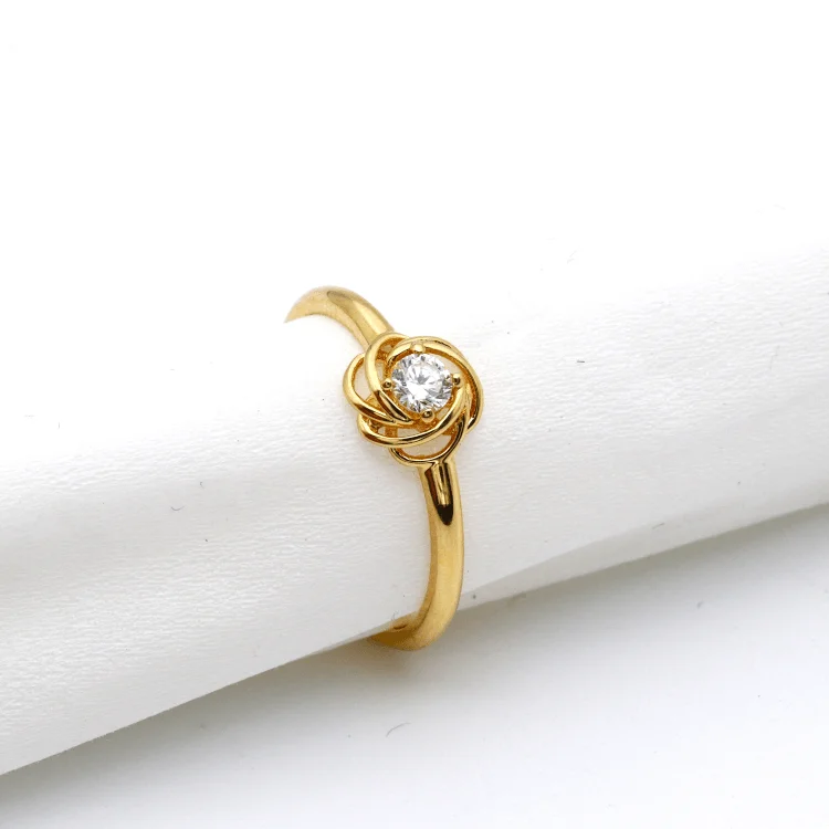 women's engagement ring with V-shaped band -Real Gold Flower Stone Ring 0425 (Size 10) R2126