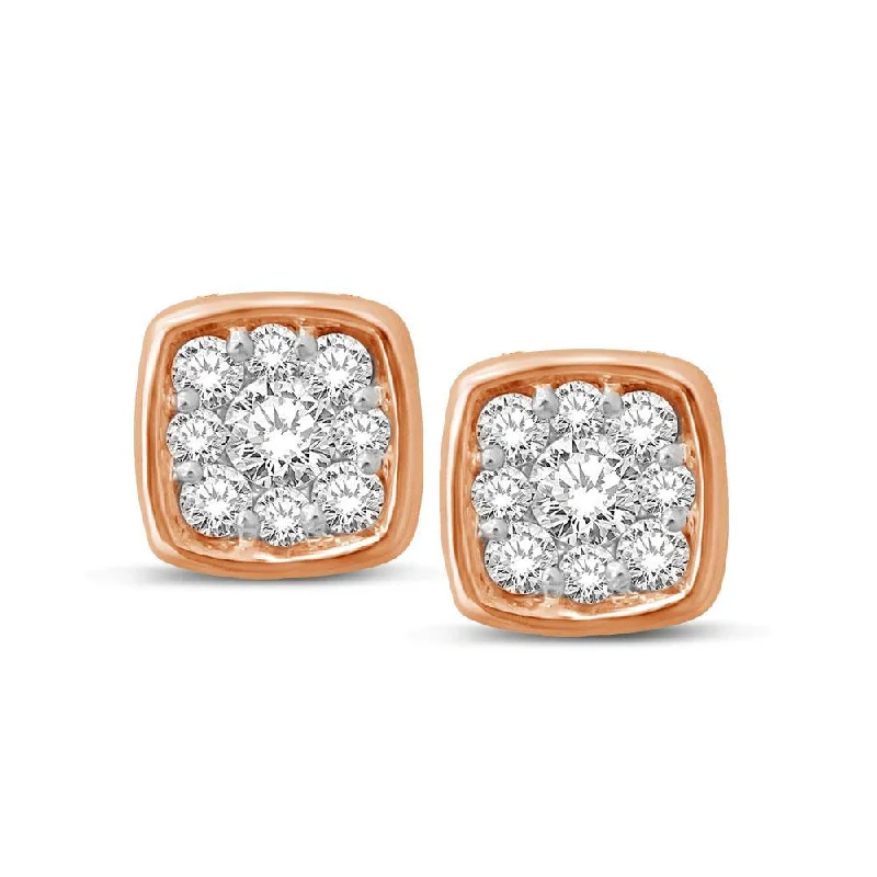 women's statement earrings -14K Rose Gold 1/5 Ctw Diamond Square Flower Earrings