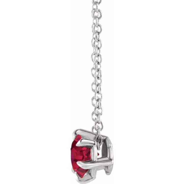 women's Figaro chain necklace -Sterling Silver 5 mm Natural Ruby Solitaire 16-18" Necklace