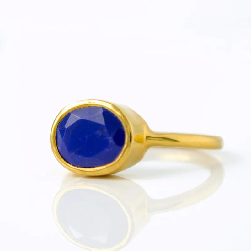 women's engagement ring with custom stone choice -Lapis oval bezel set ring : September Birthstone