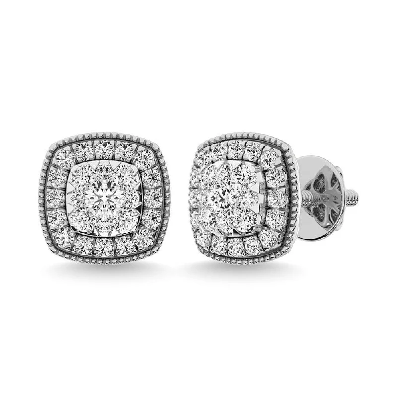 women's oval stud earrings -Diamond 5/8 Ct.Tw. Cluster Earrings in 14K White Gold