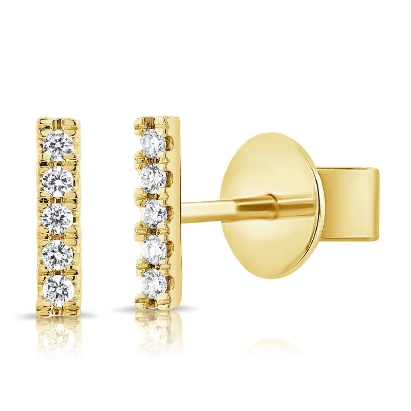 women's pear-shaped earrings -Geometric Mini Diamond Stud Bar Earrings