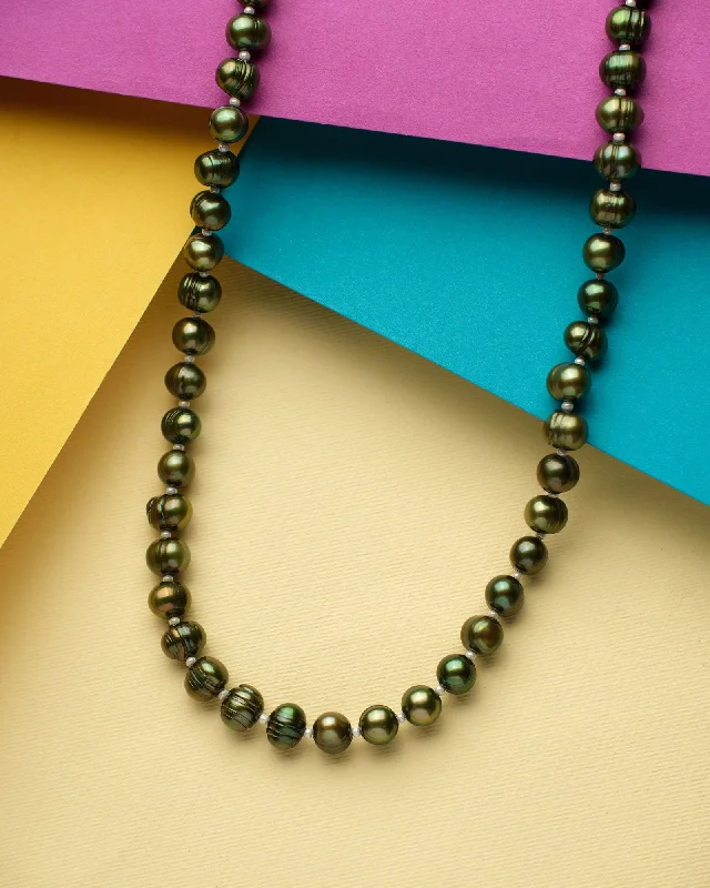 women's bar necklace -Elegant Dark Green Pearl Necklace