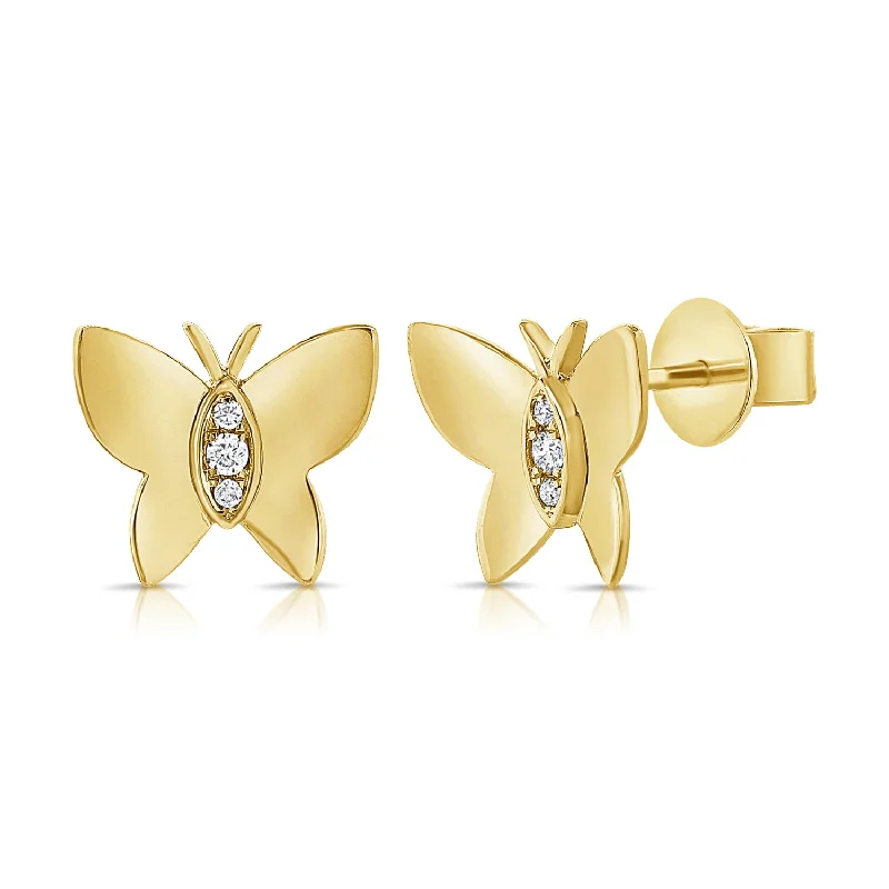 women's crystal drop earrings -Gold & Diamond Butterfly Stud Earrings set in 14kt Gold