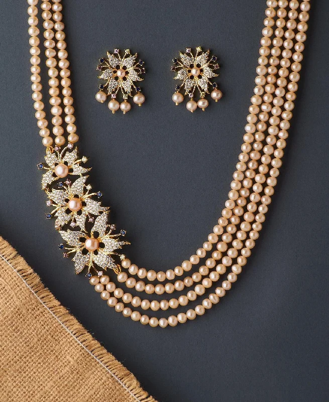 women's sun necklace -Floral Gorgeous Pink Pearl Necklace Set