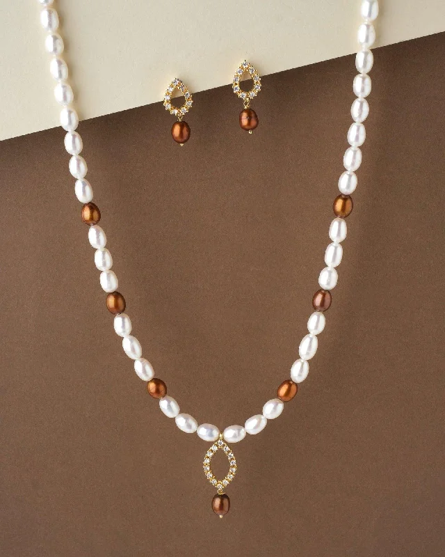 women's infinity charm necklace -Classic Pearl Necklace Set