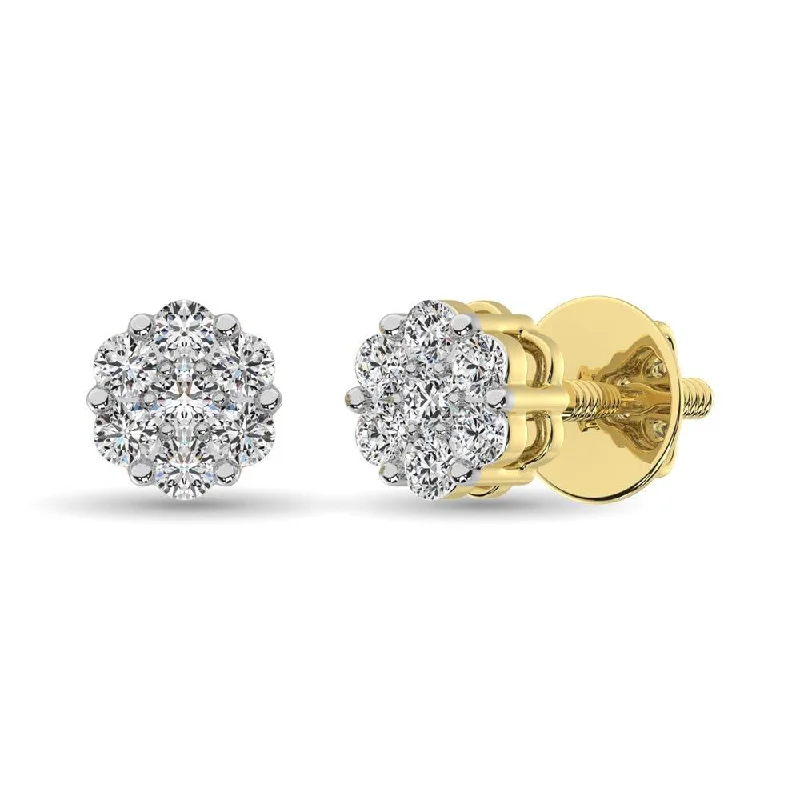 women's pear-shaped earrings -Diamond Cluster Earrings in 14K Yellow Gold