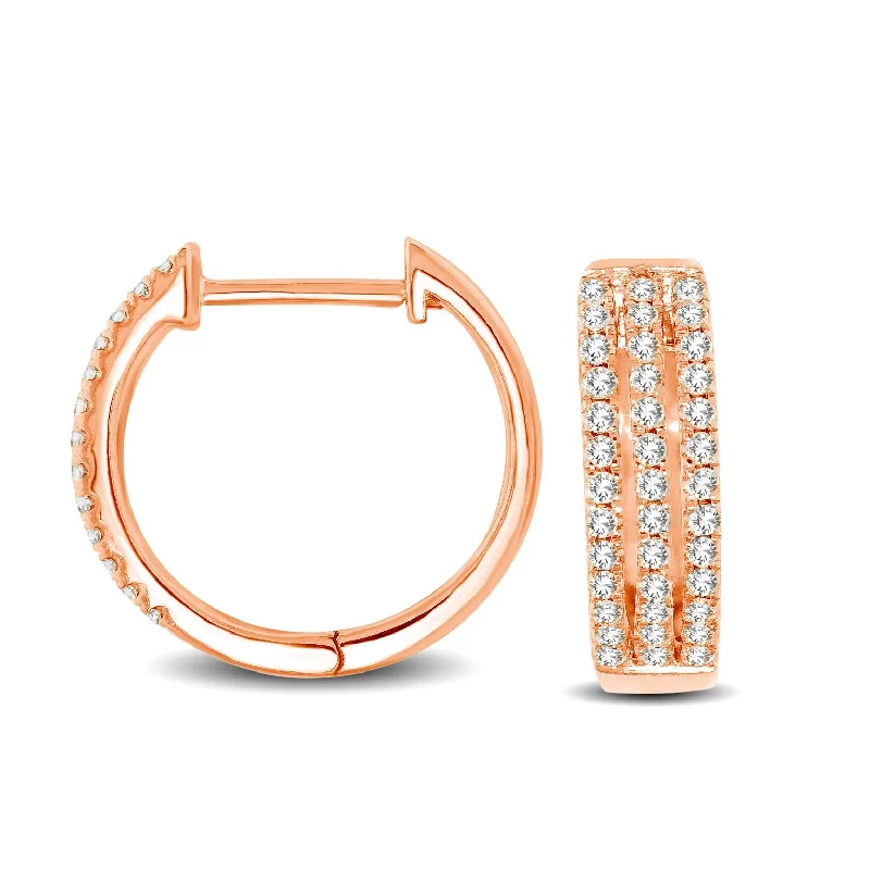 women's drop earrings -10K Rose Gold 1/4 Ctw Diamond Hoop Earrings