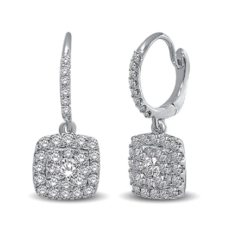 women's custom earrings -14K White Gold Diamond Drop Earrings